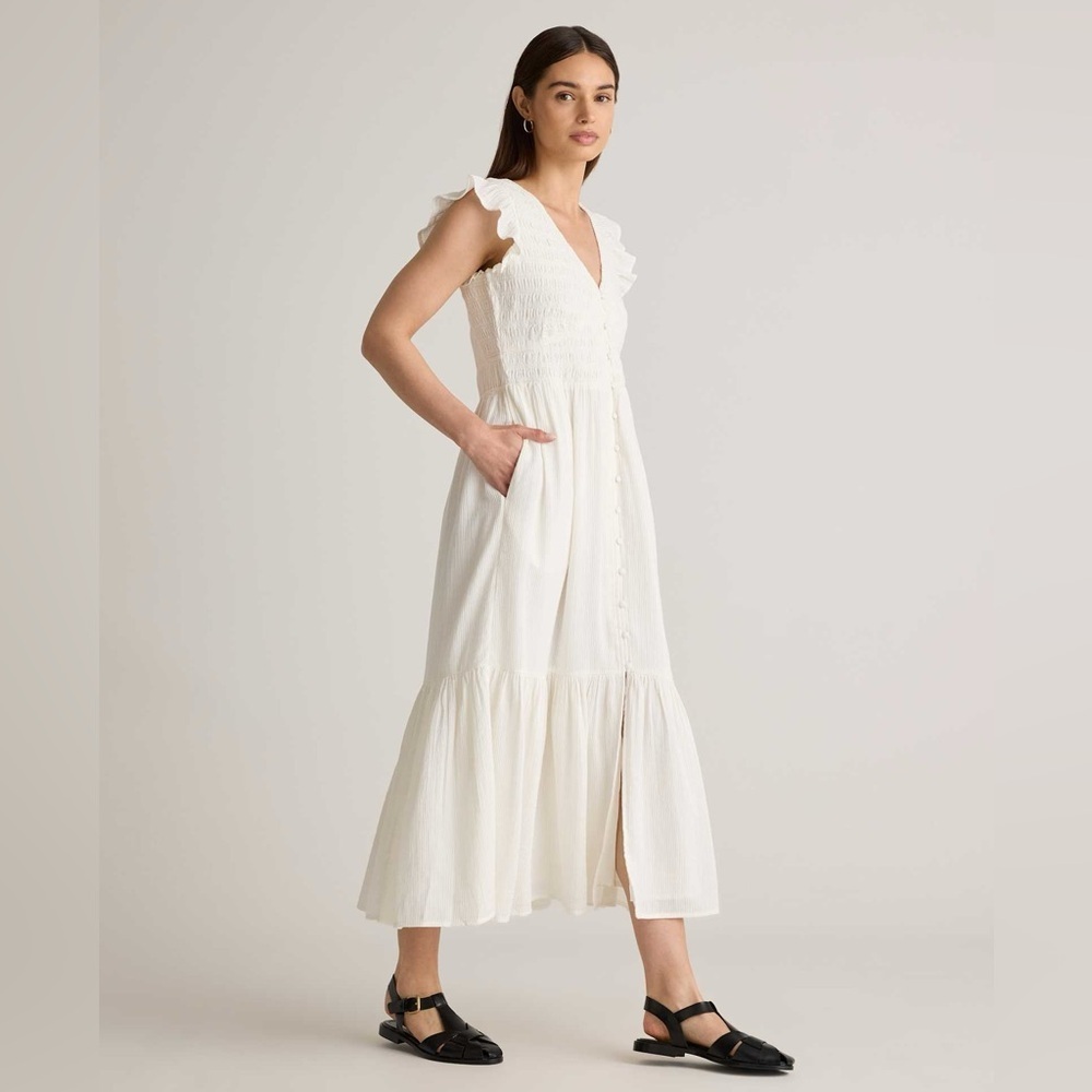 Quince Ivory Ruffled Maxi Dress
